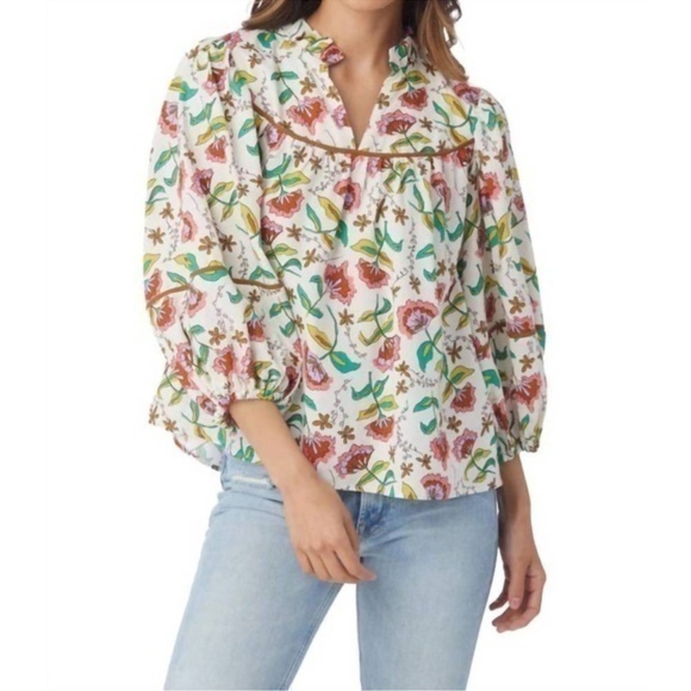 NWT CROSBY BY MOLLIE BURCH rosie top in woodcut floral print spring
